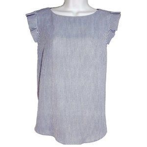 SALE Monteau blue and white striped short sleeve top NWOT